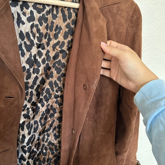 Dolce & Gabbana VTG Brown Leather Suede Leopard Print Trench Jacket Coat Blazer - Picture 13 of 14